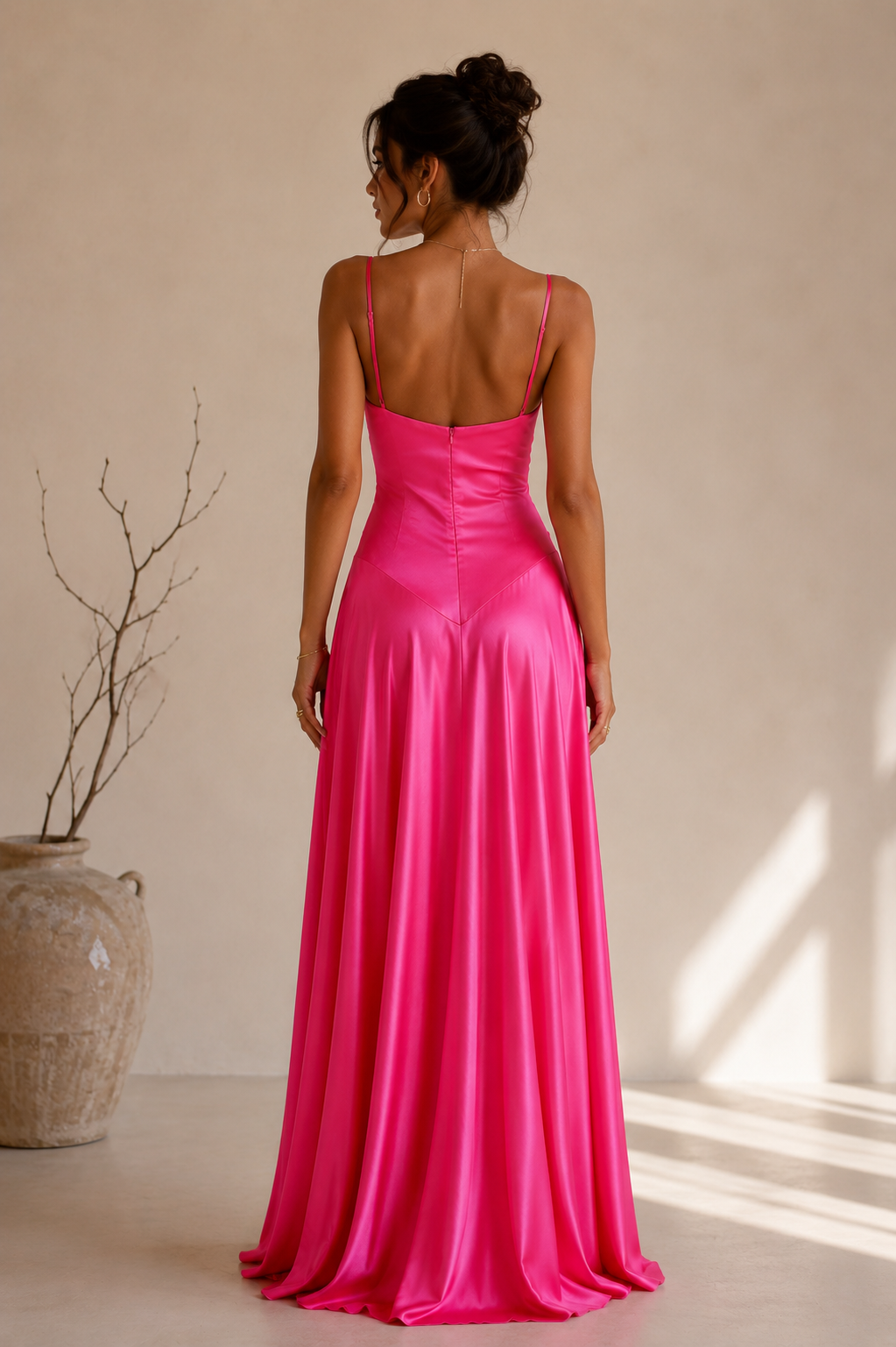 Elly | Elegant satin maxi dress with a back tie