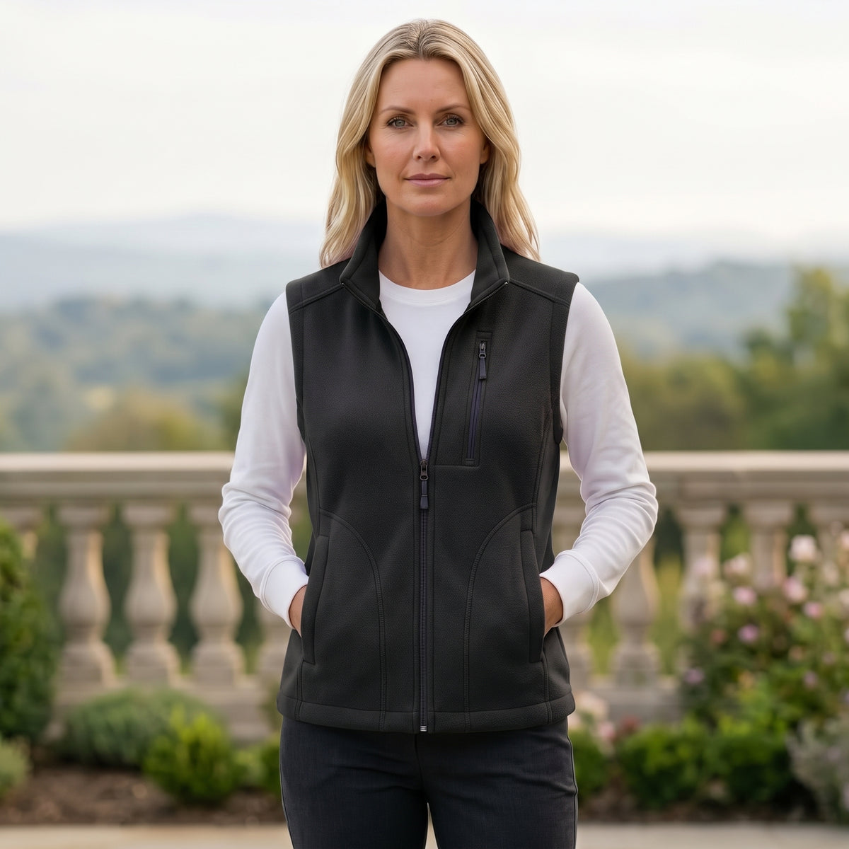 Stand Collar Layering Vest with Side Pockets for Women