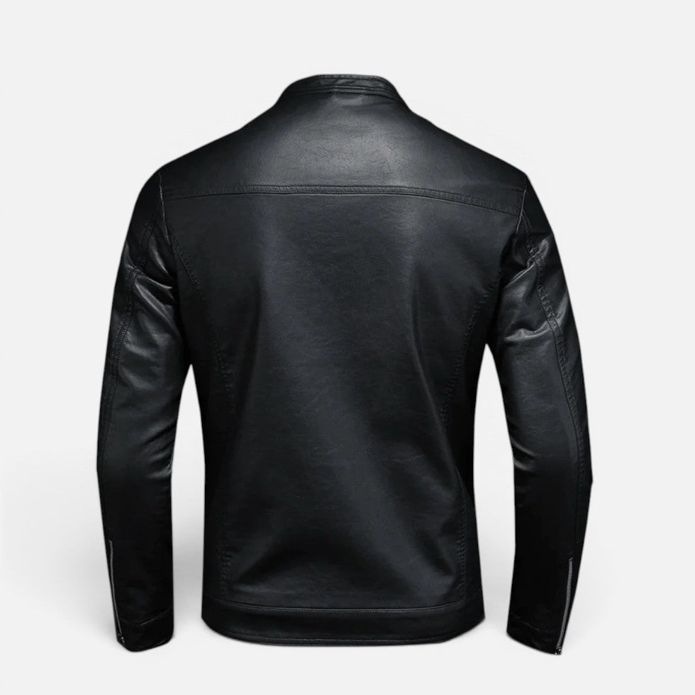 Faux Leather Biker Jacket with Stand Collar for Mens