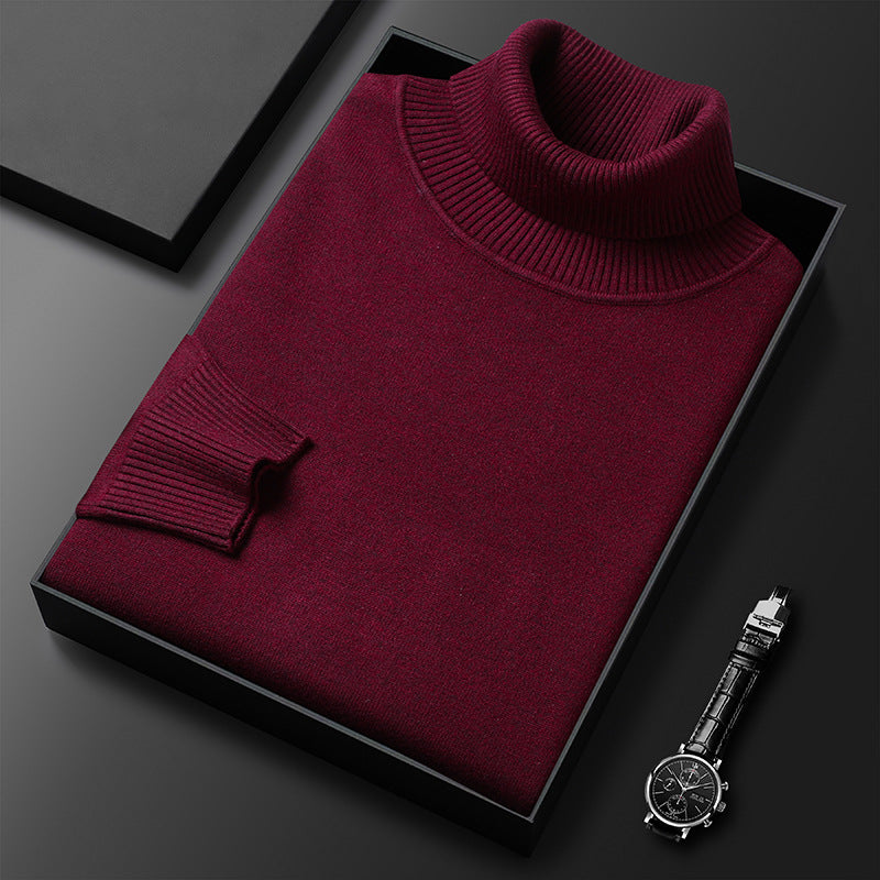 Fine Knit Turtleneck Sweater with Ribbed Collar for Mens