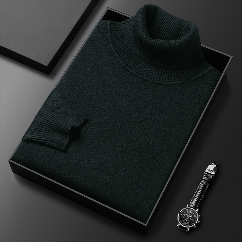 Fine Knit Turtleneck Sweater with Ribbed Collar for Mens