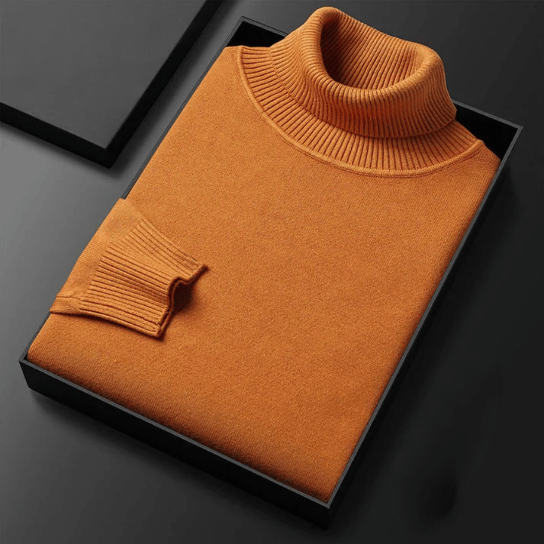 Fine Knit Turtleneck Sweater with Ribbed Collar for Mens