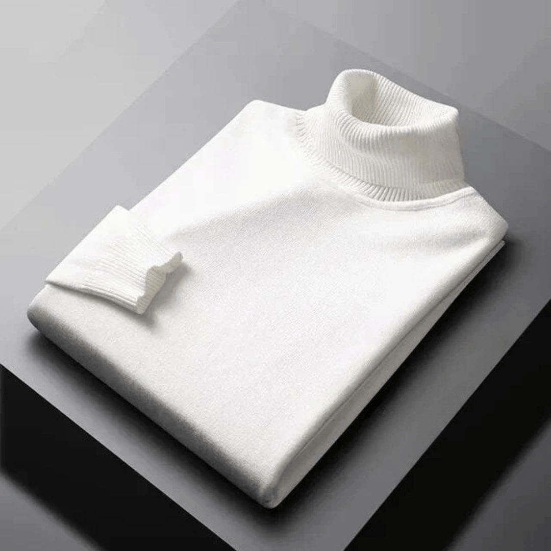 Fine Knit Turtleneck Sweater with Ribbed Collar for Mens