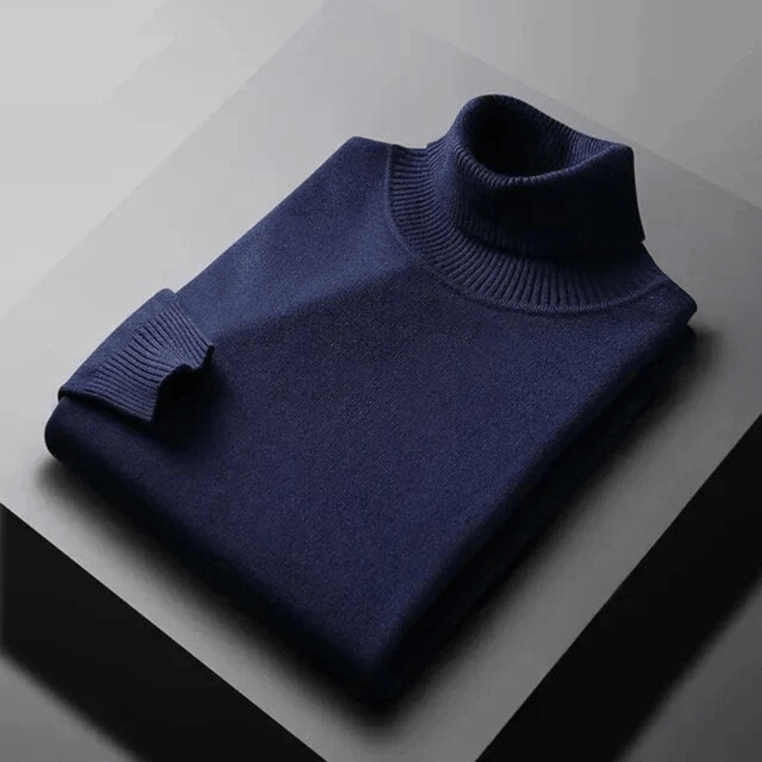Fine Knit Turtleneck Sweater with Ribbed Collar for Mens