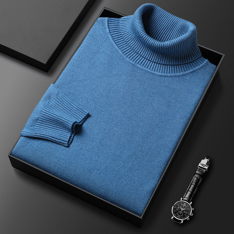 Fine Knit Turtleneck Sweater with Ribbed Collar for Mens