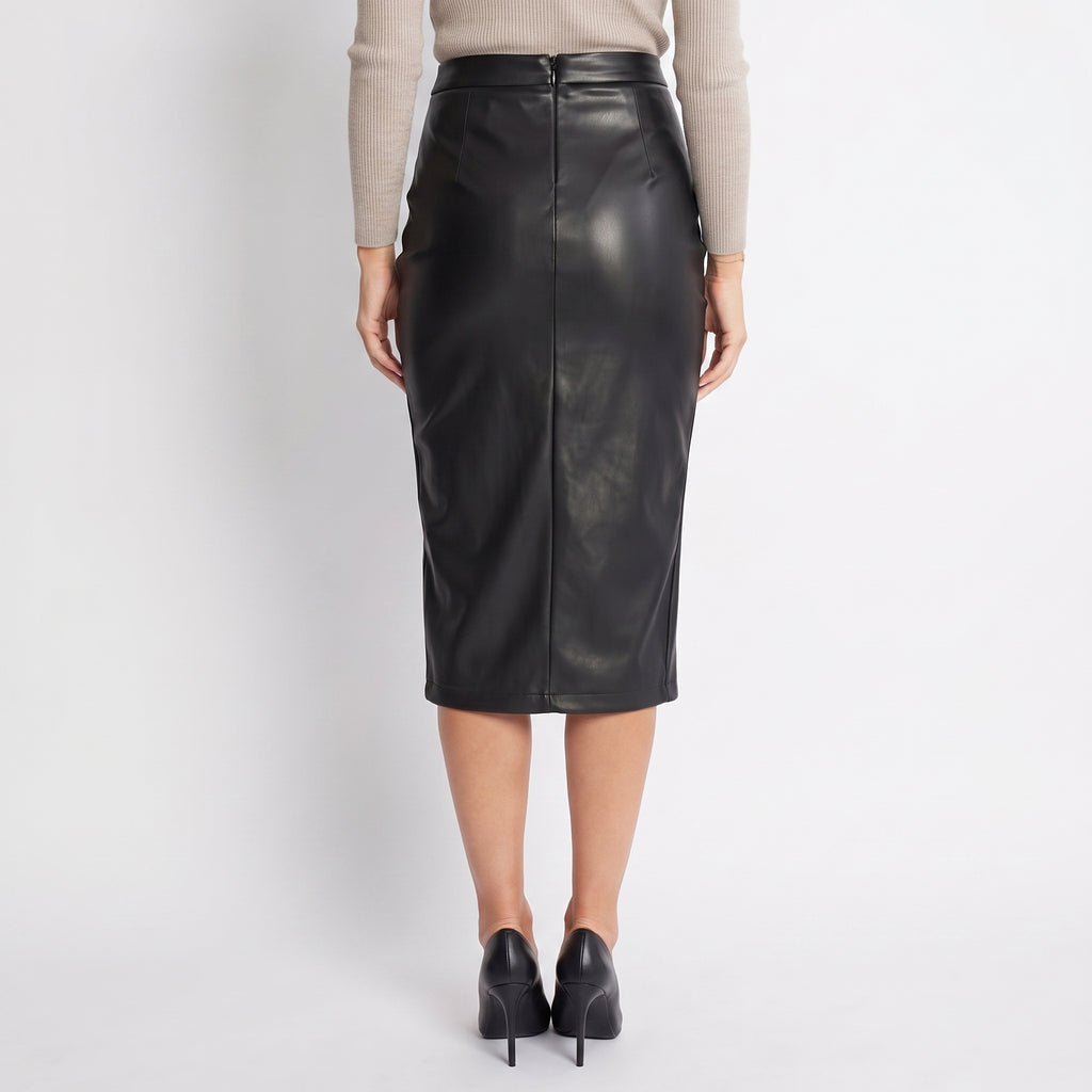 Fitted Midi Pencil Skirt with Gathered Wrap Front for Women