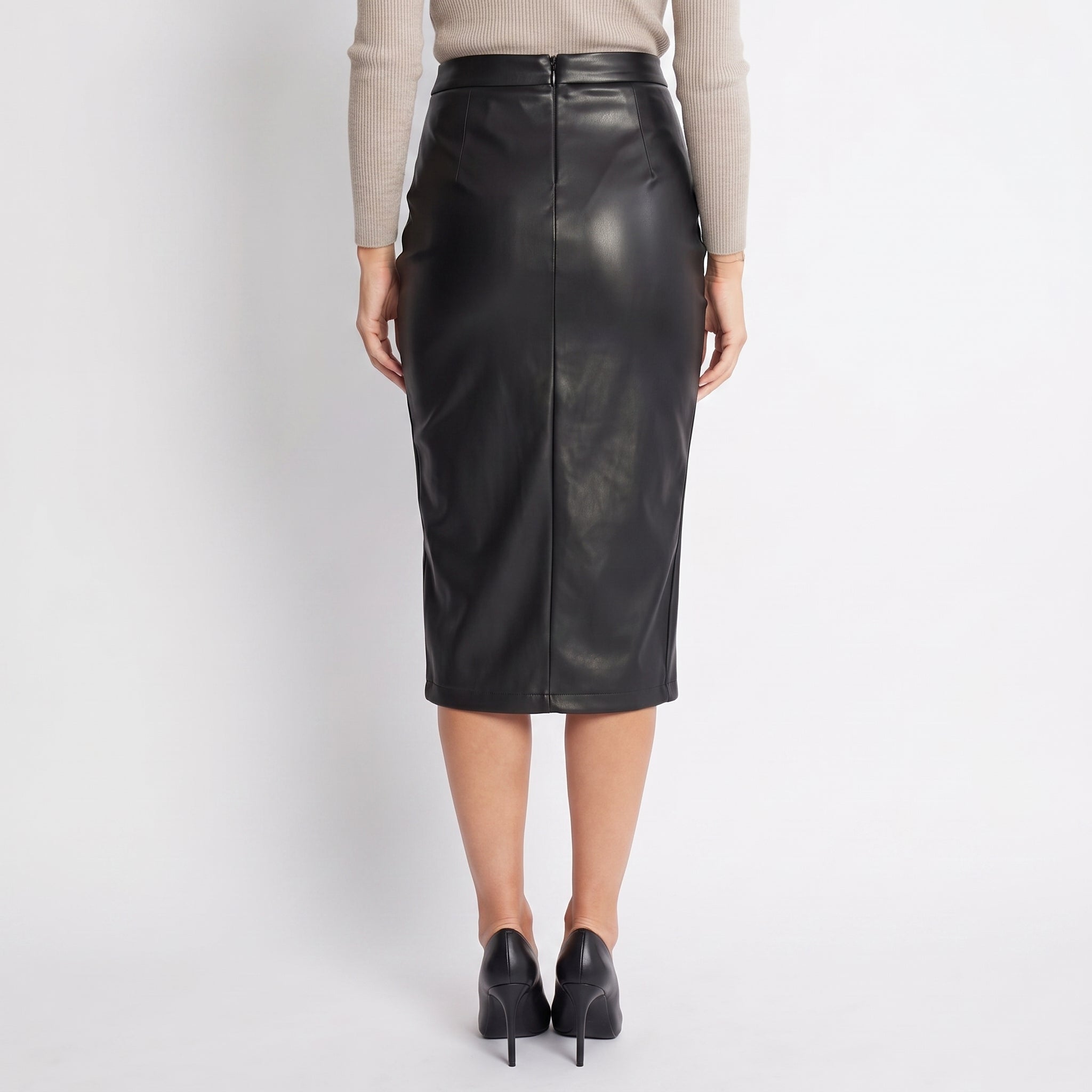 Fitted Midi Pencil Skirt with Gathered Wrap Front for Women