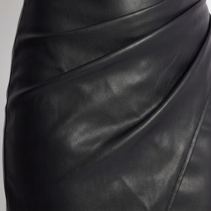 Fitted Midi Pencil Skirt with Gathered Wrap Front for Women