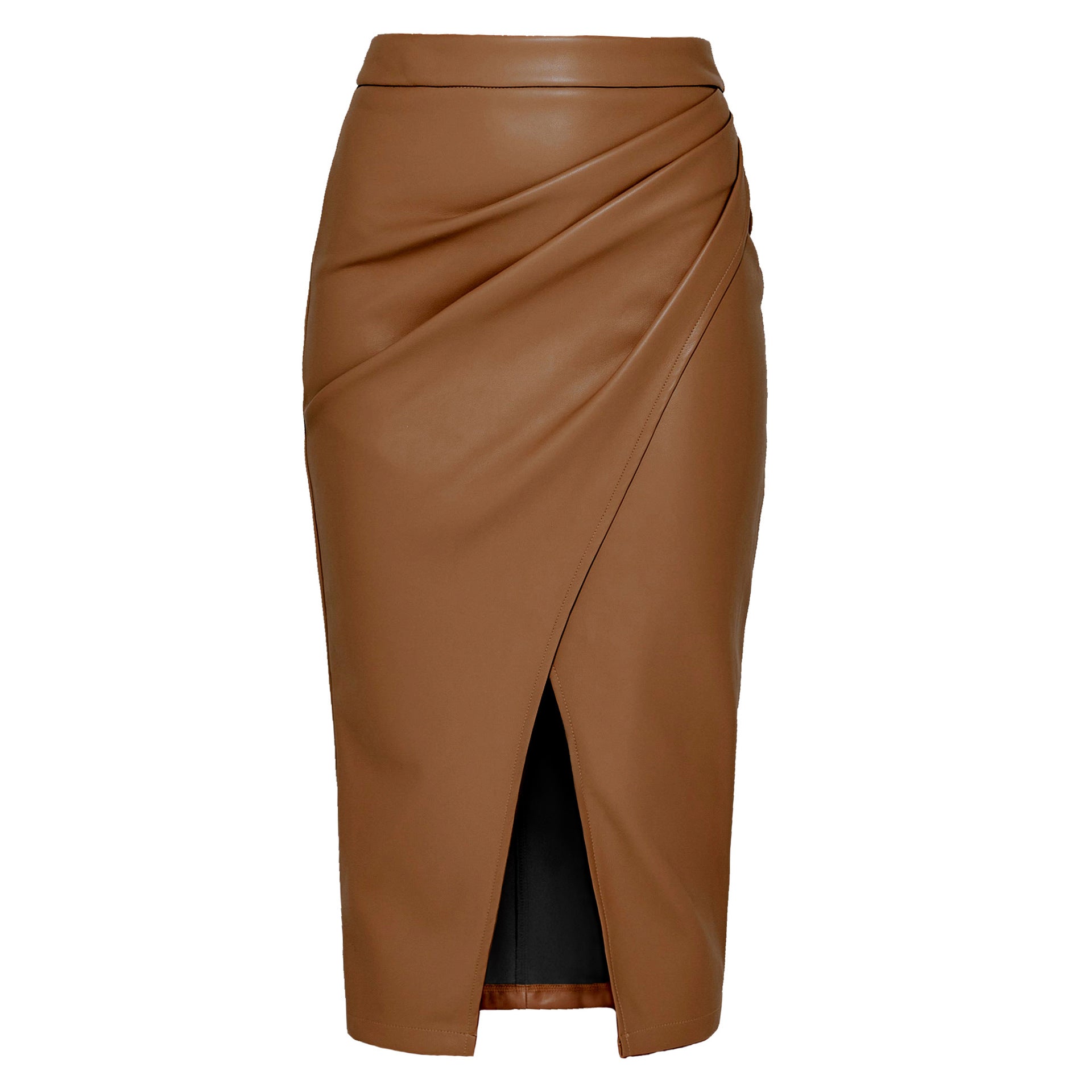 Fitted Midi Pencil Skirt with Gathered Wrap Front for Women