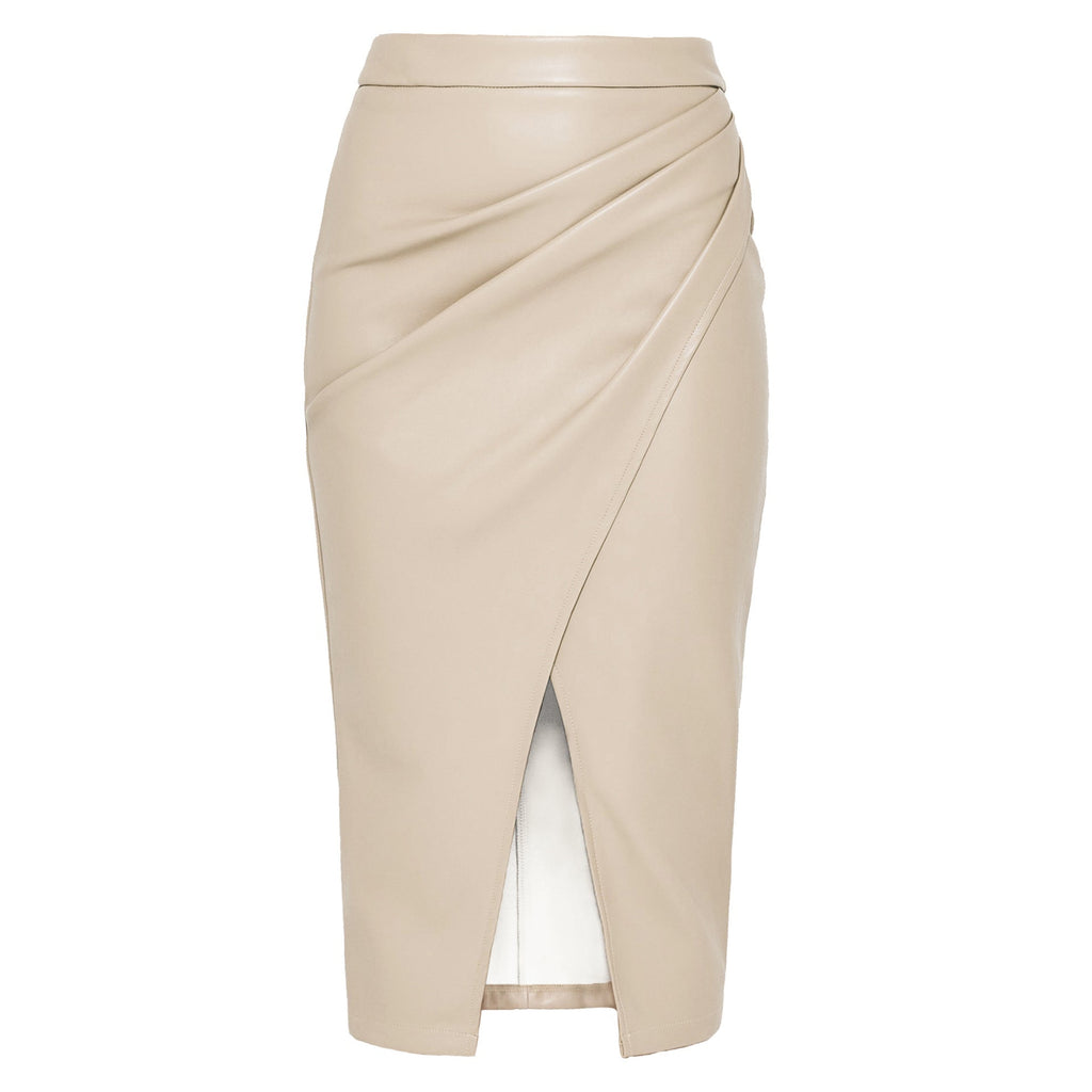 Fitted Midi Pencil Skirt with Gathered Wrap Front for Women