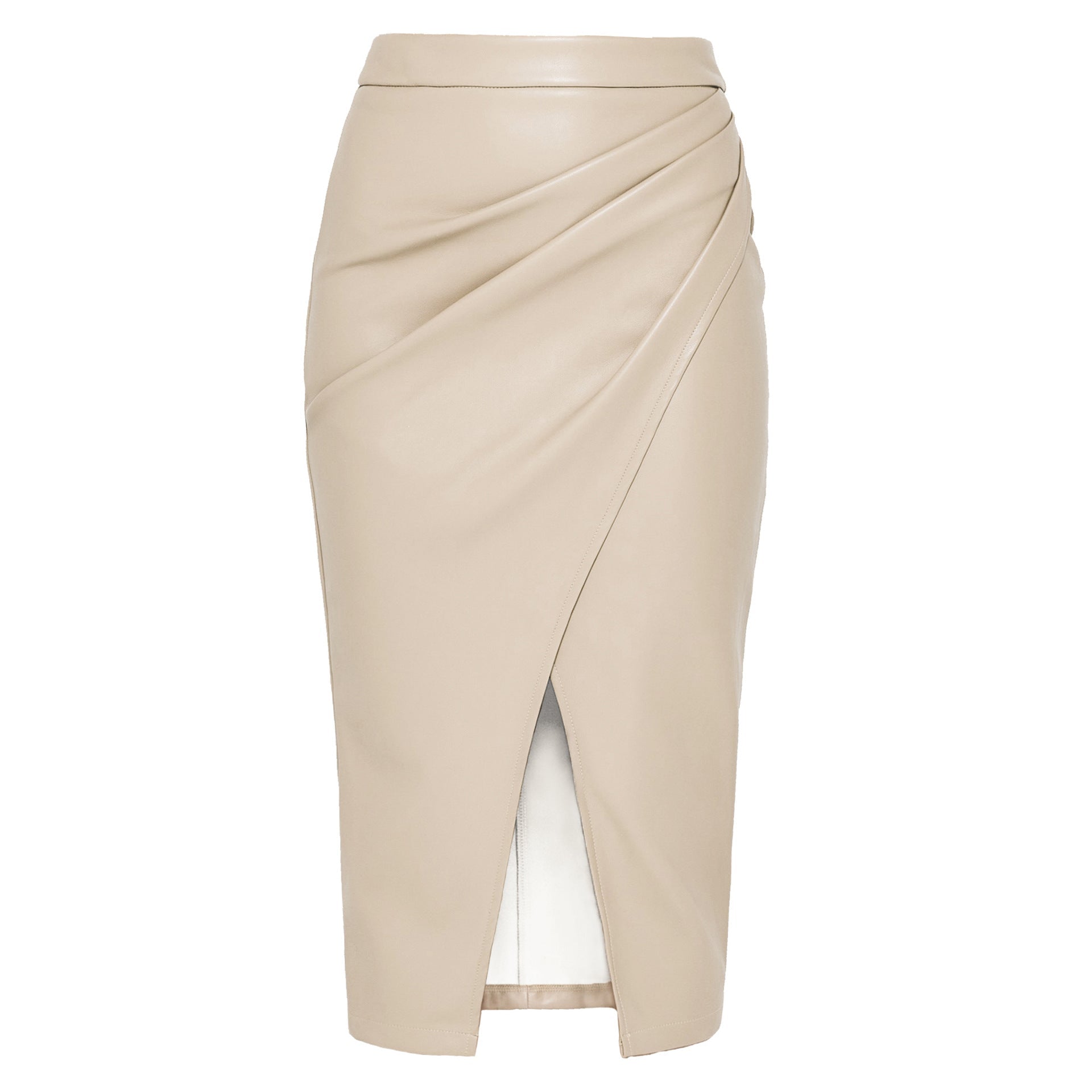 Fitted Midi Pencil Skirt with Gathered Wrap Front for Women