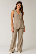Fitted Vest Two-Piece Set with Wide-Leg Pants for Women