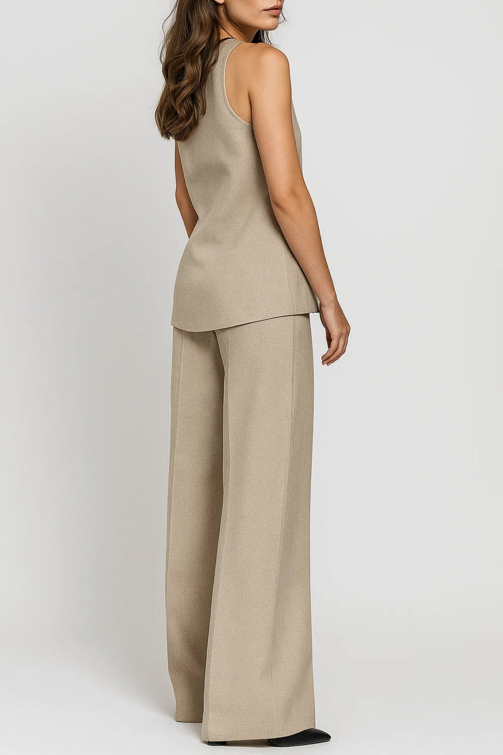 Fitted Vest Two-Piece Set with Wide-Leg Pants for Women