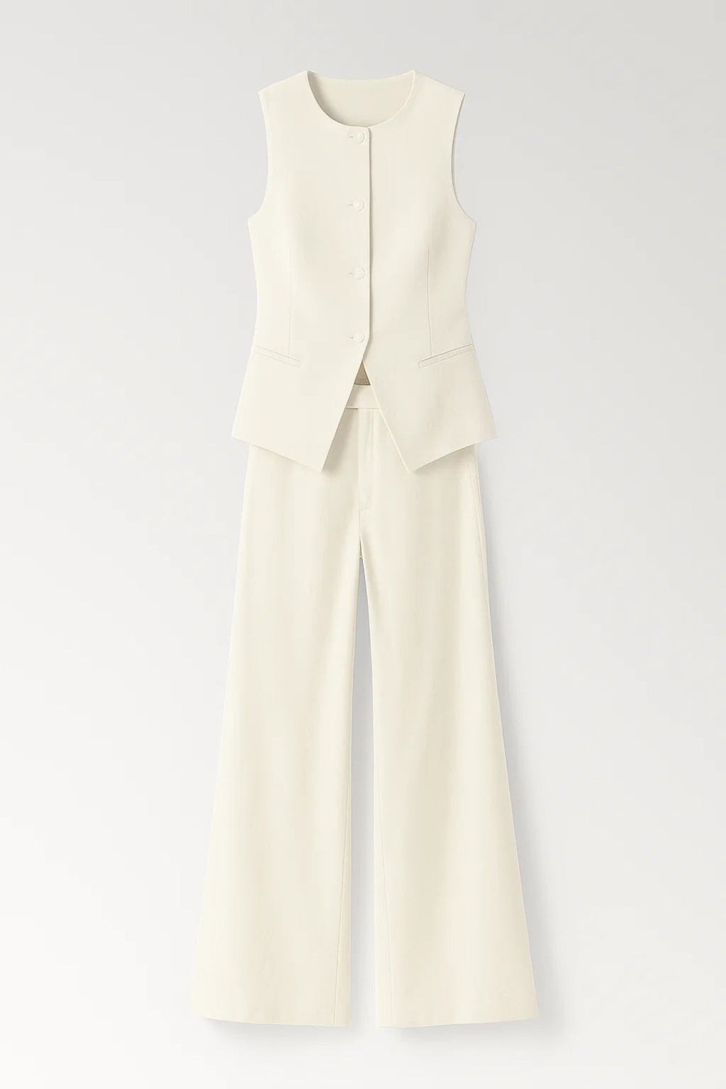 Fitted Waistcoat Two-Piece Set with Wide-Leg Palazzo Pants for Women