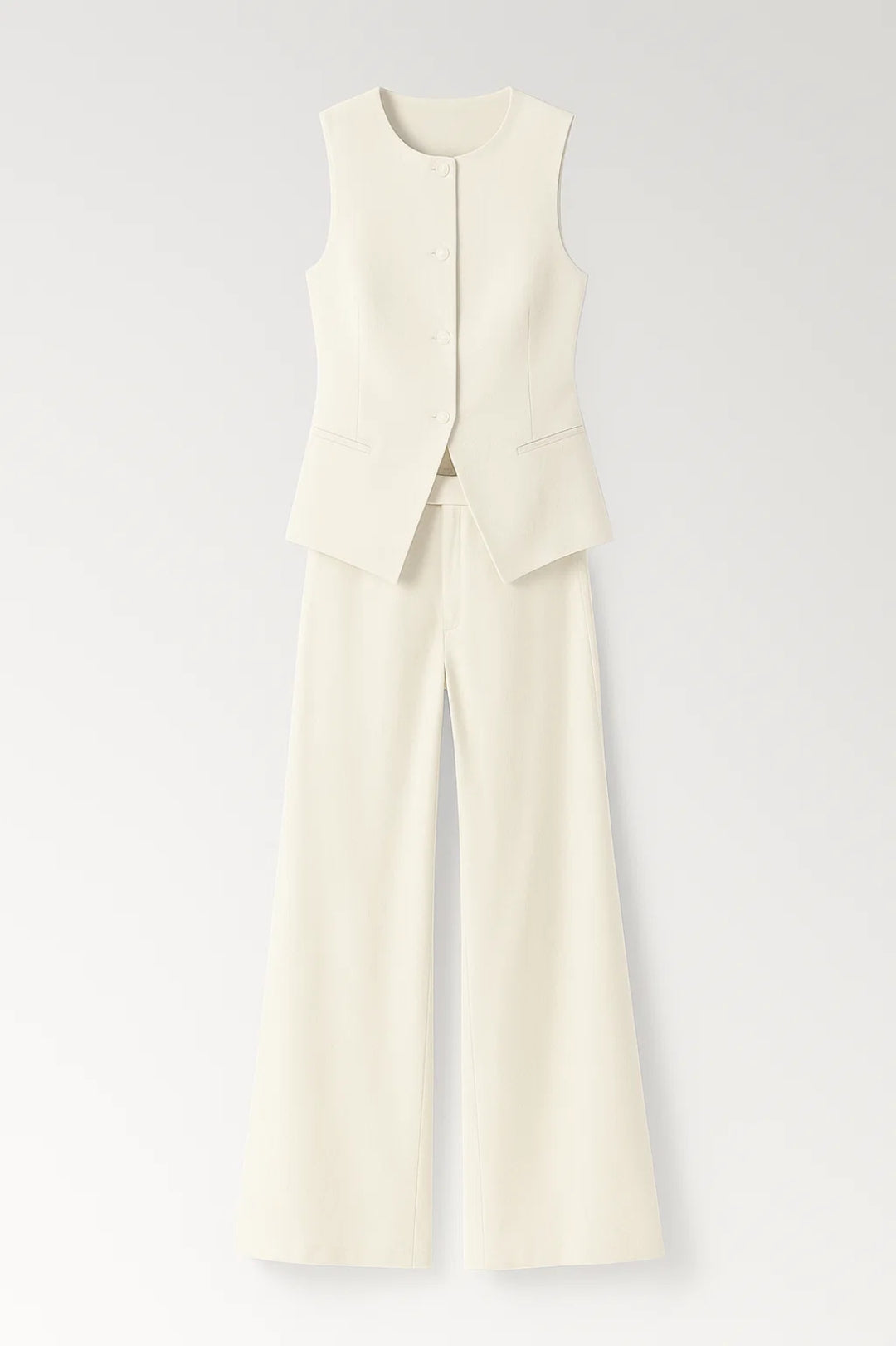 Fitted Waistcoat Two-Piece Set with Wide-Leg Palazzo Pants for Women