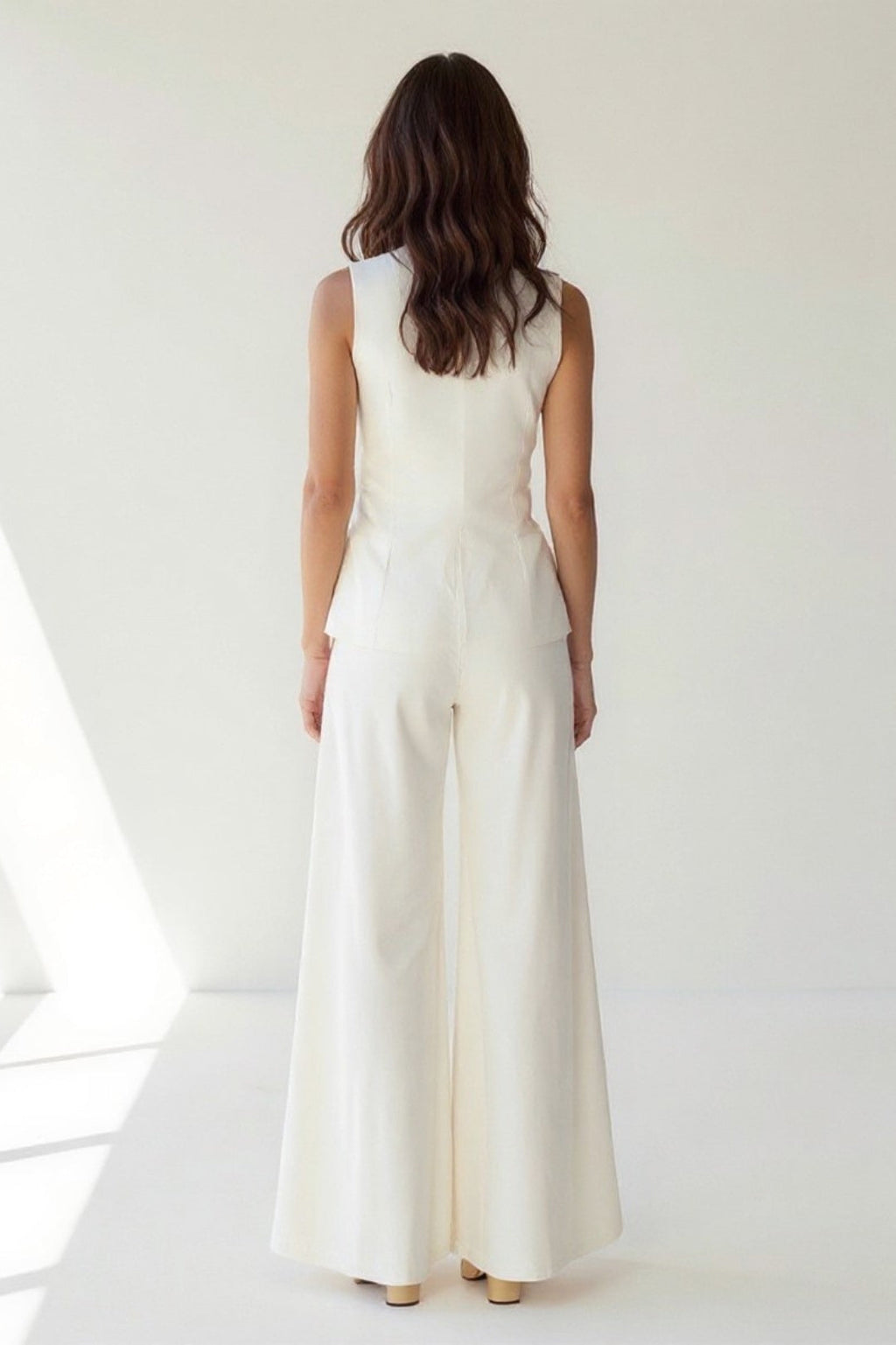 Fitted Waistcoat Two-Piece Set with Wide-Leg Palazzo Pants for Women