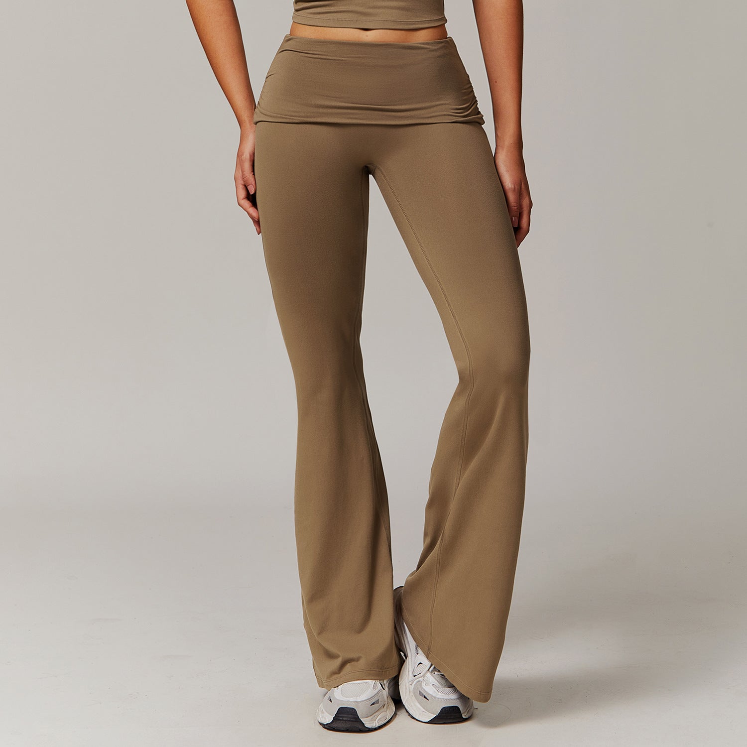 Flared Leg Yoga Pants with Fold-Over Waistband for Women