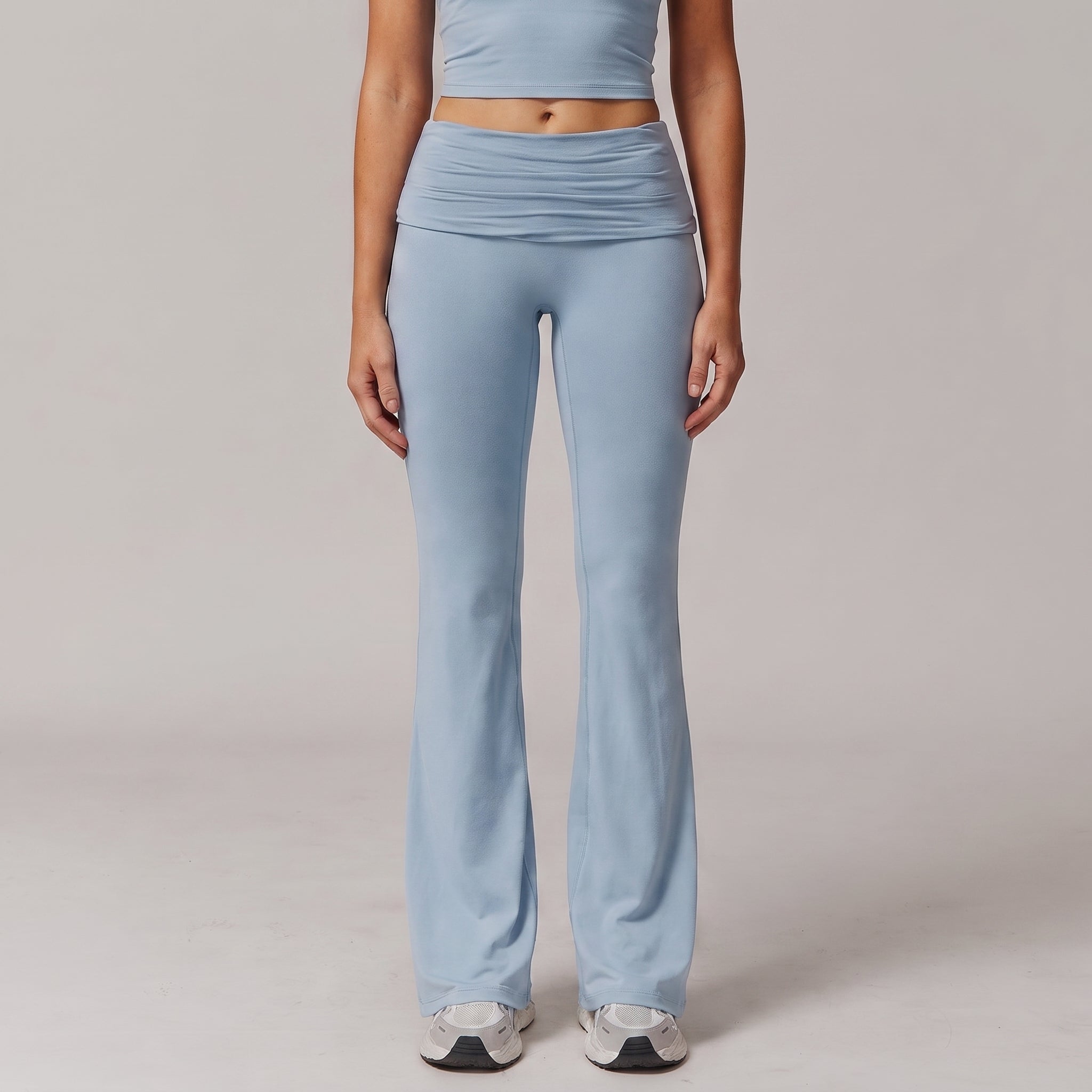 Flared Leg Yoga Pants with Fold-Over Waistband for Women