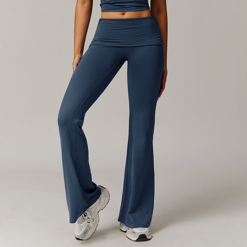 Flared Leg Yoga Pants with Fold-Over Waistband for Women