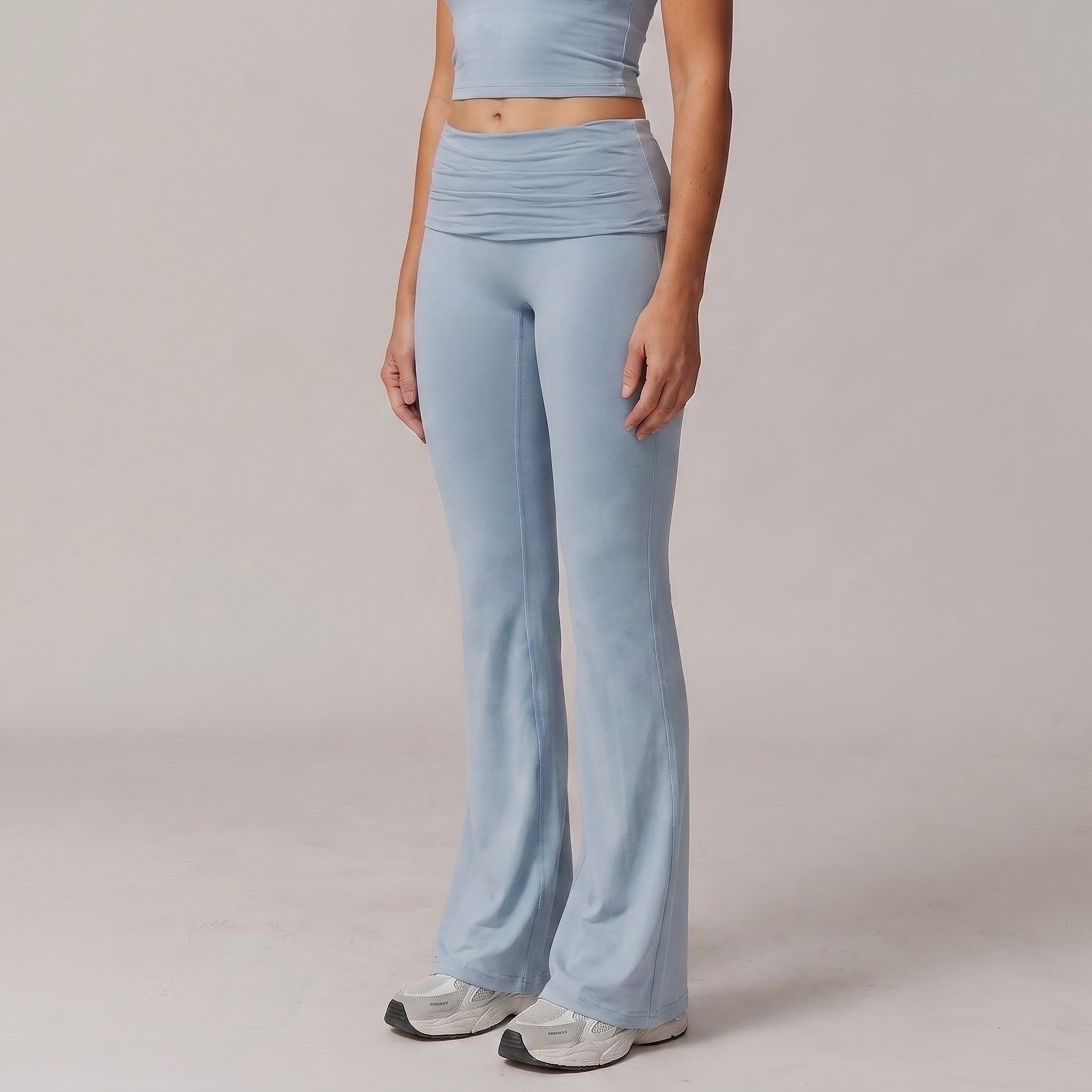 Flared Leg Yoga Pants with Fold-Over Waistband for Women