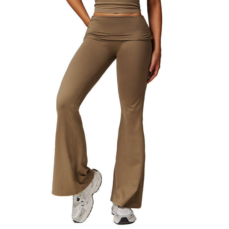 Flared Leg Yoga Pants with Fold-Over Waistband for Women