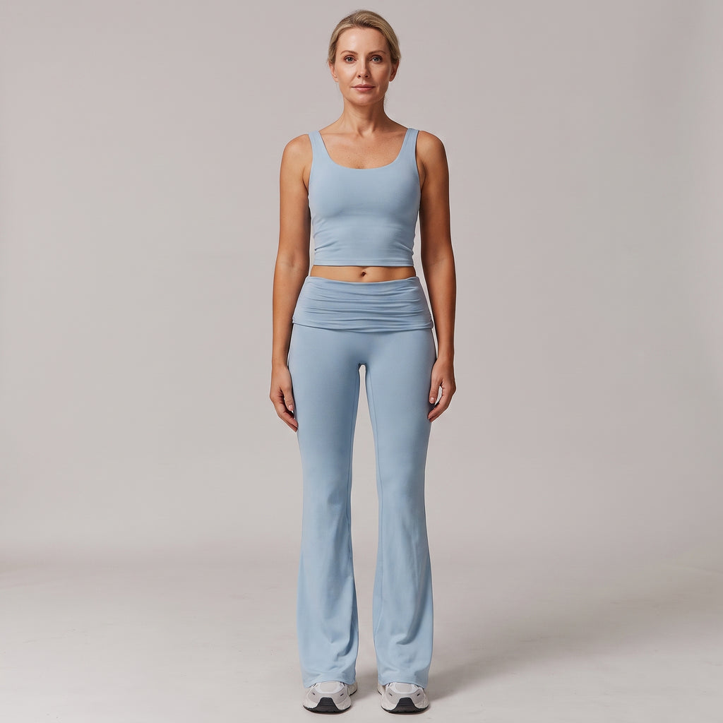 Flared Leg Yoga Pants with Fold-Over Waistband for Women