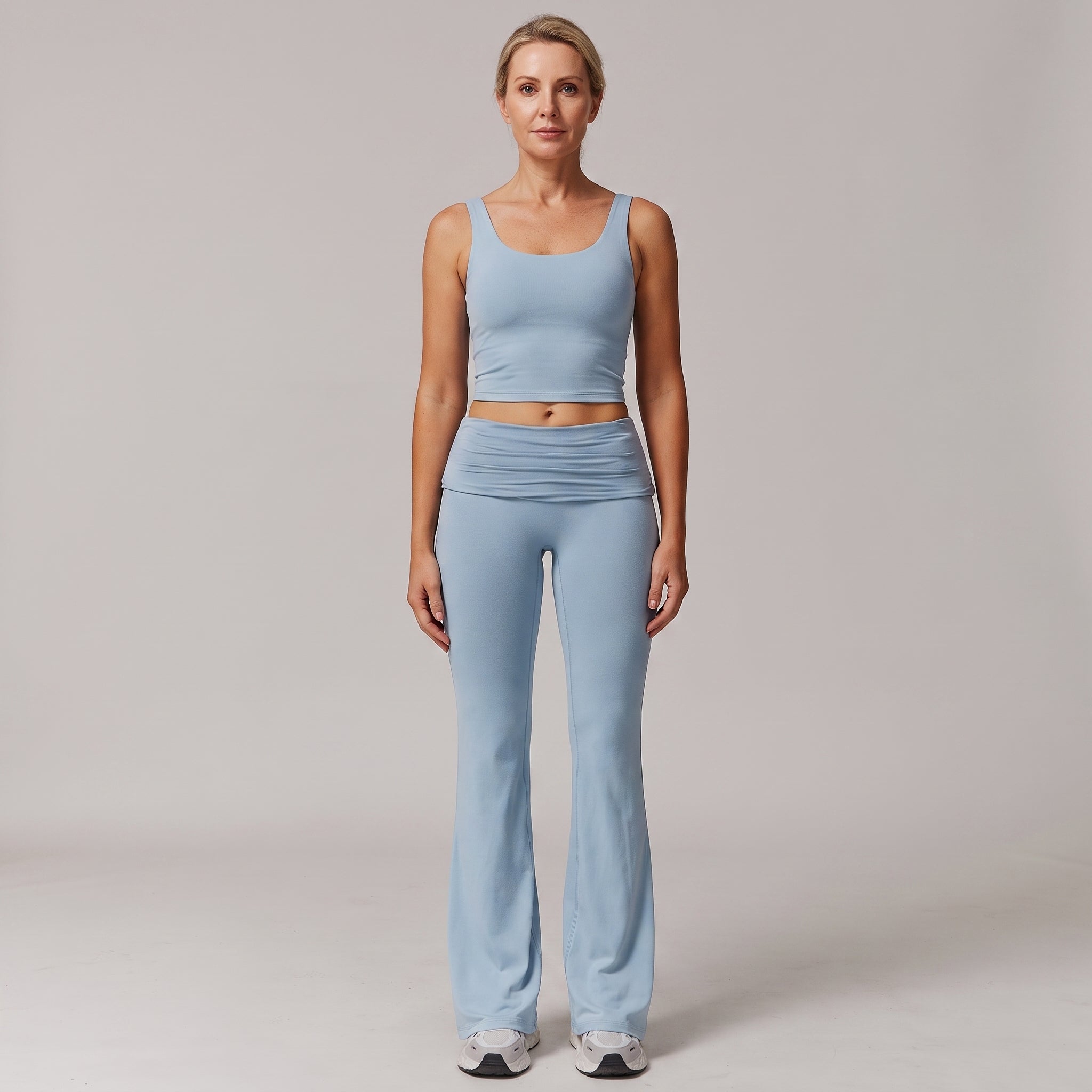 Flared Leg Yoga Pants with Fold-Over Waistband for Women