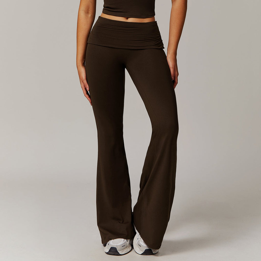 Flared Leg Yoga Pants with Fold-Over Waistband for Women