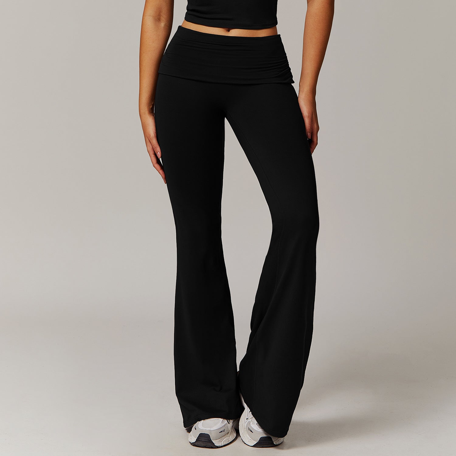 Flared Leg Yoga Pants with Fold-Over Waistband for Women