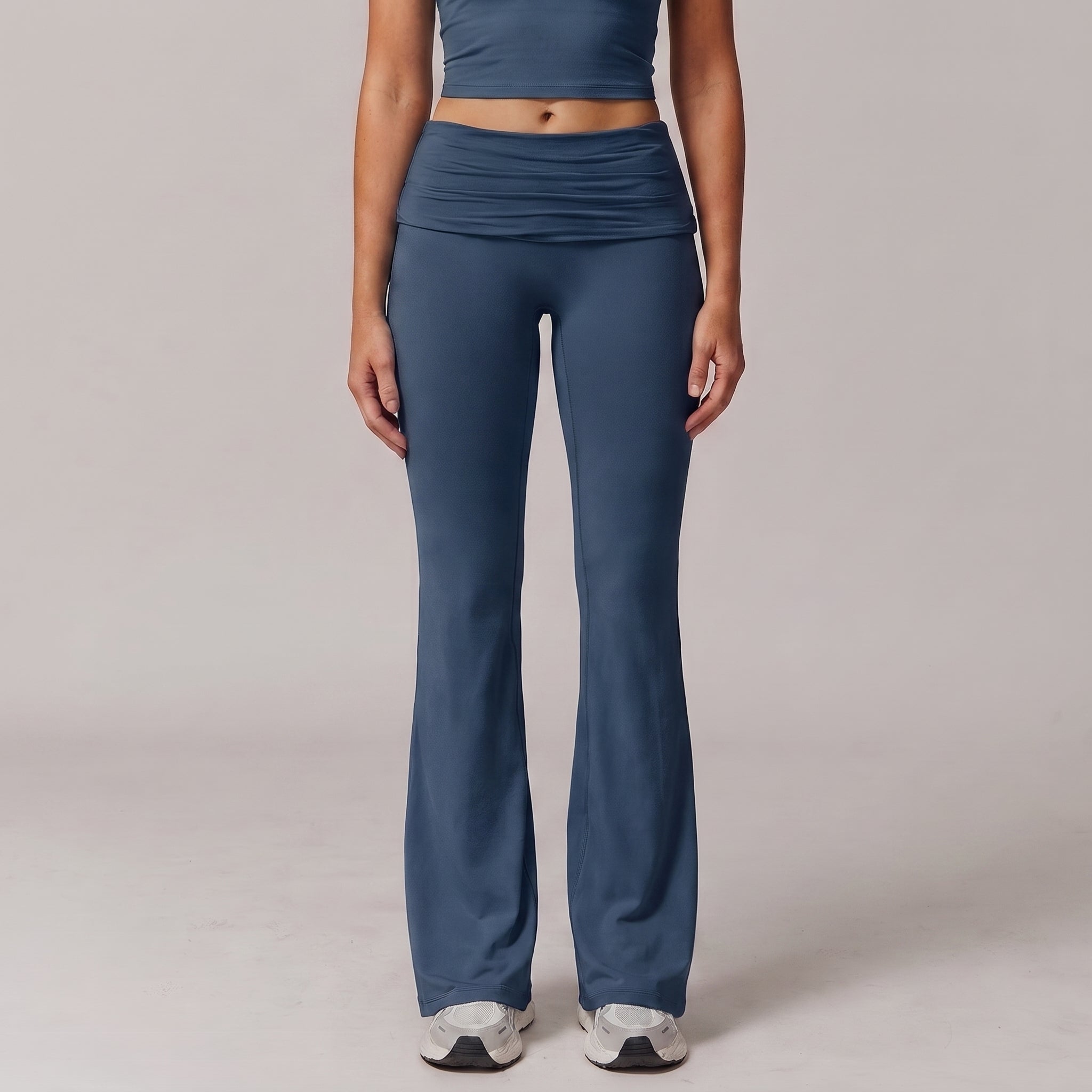 Flared Leg Yoga Pants with Fold-Over Waistband for Women