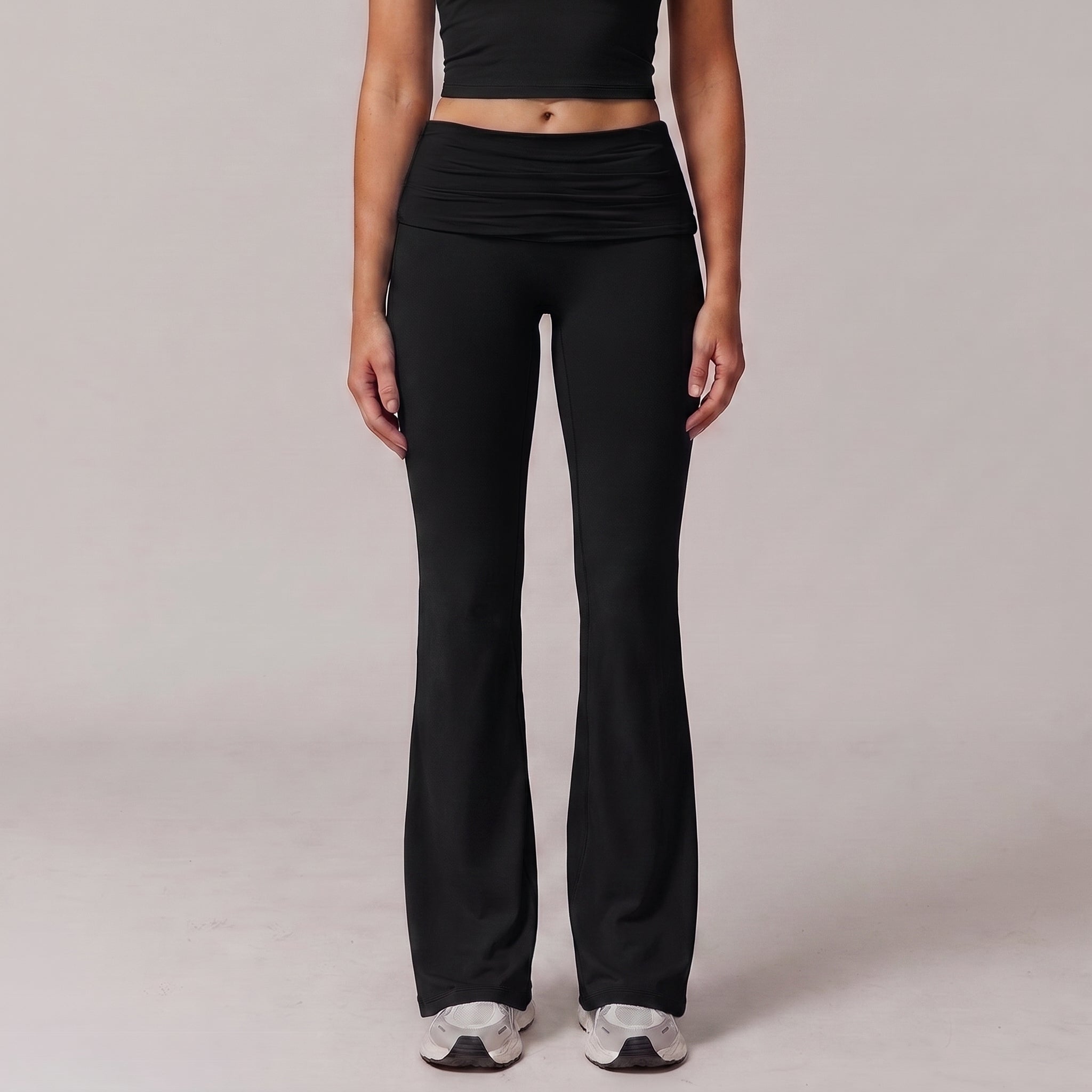 Flared Leg Yoga Pants with Fold-Over Waistband for Women