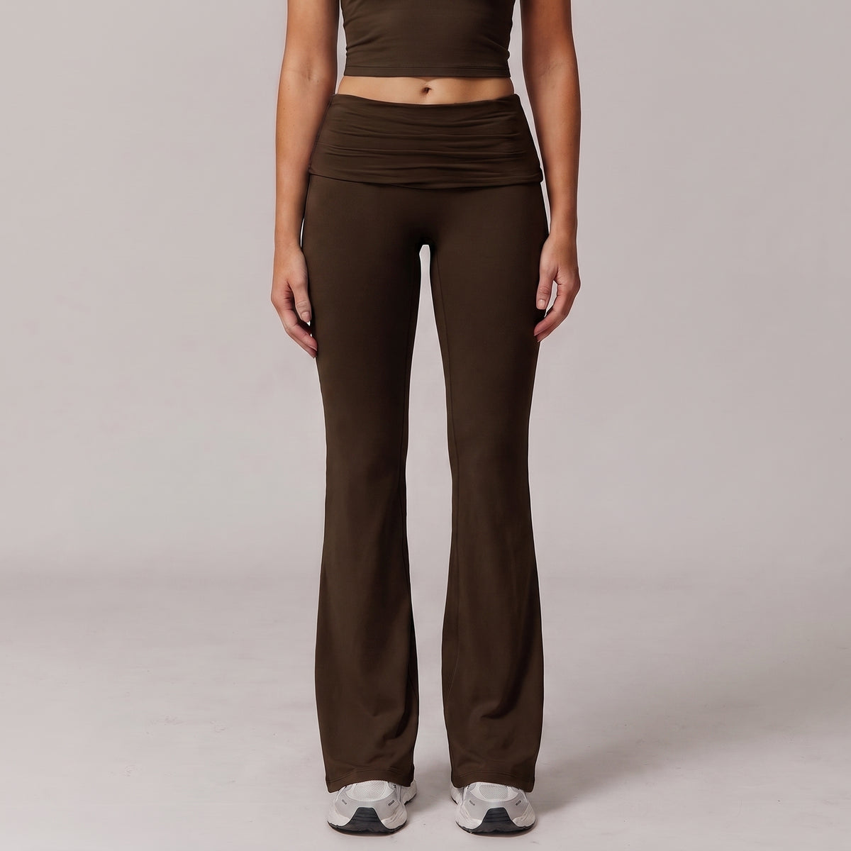 Flared Leg Yoga Pants with Fold-Over Waistband for Women