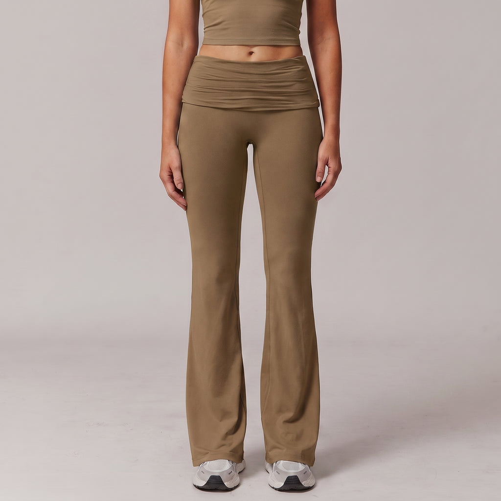 Flared Leg Yoga Pants with Fold-Over Waistband for Women