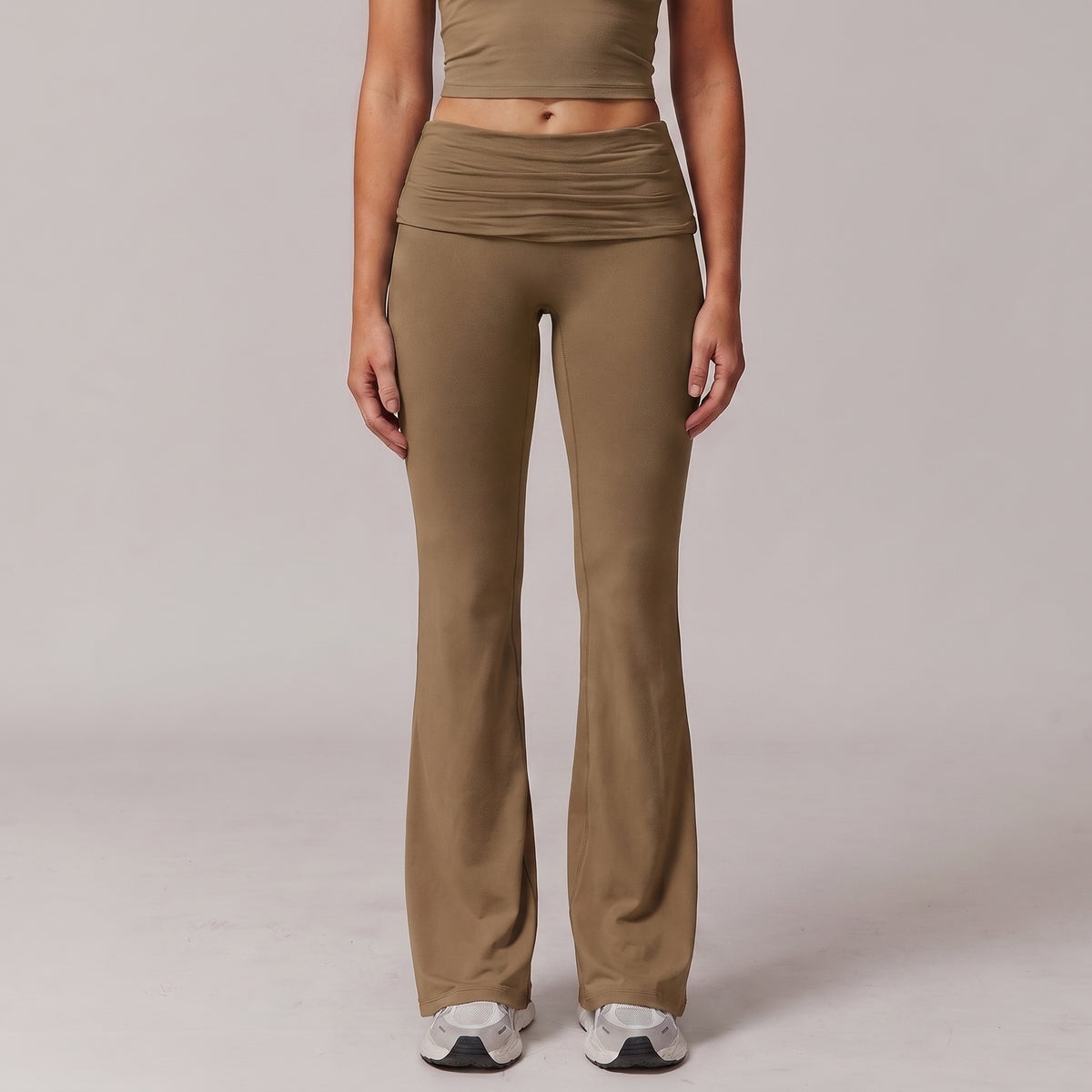Flared Leg Yoga Pants with Fold-Over Waistband for Women