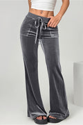 Flared Trousers with Velvet Look and Drawstring for Womens