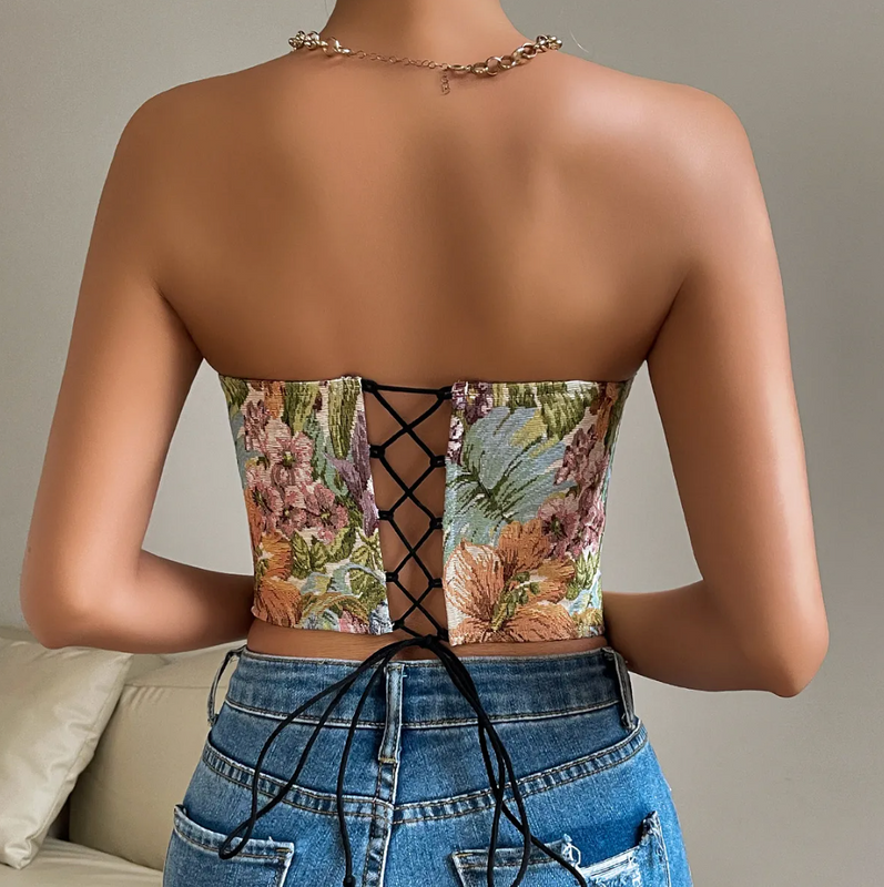 Floral Bustier Top with Sweetheart Neckline for Women