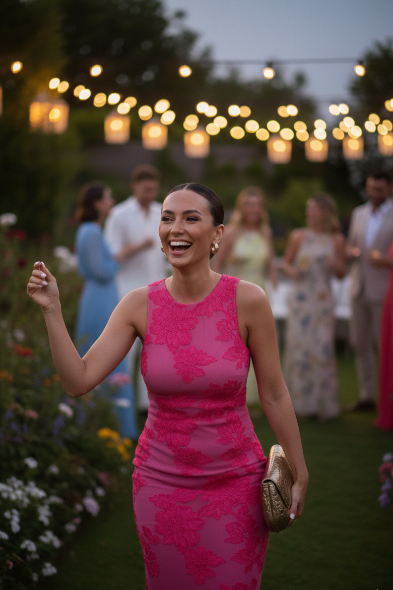 Floral Embroidered Maxi Dress with Round Neckline for Women