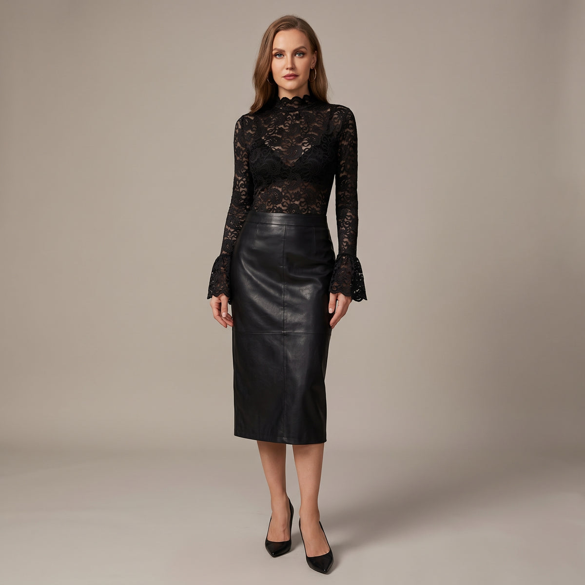Floral Paisley Lace Top Flared Cuffs for Women