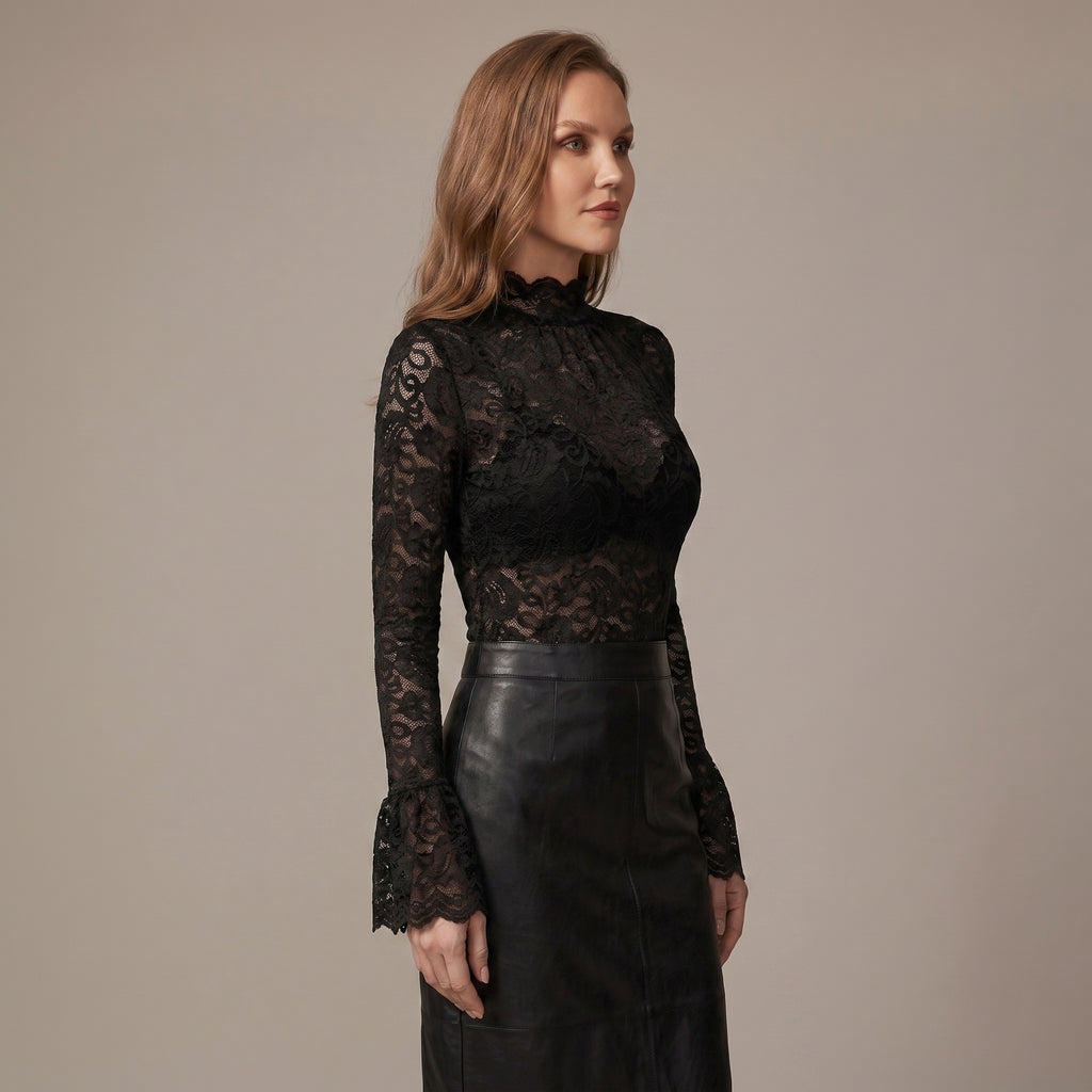 Floral Paisley Lace Top Flared Cuffs for Women