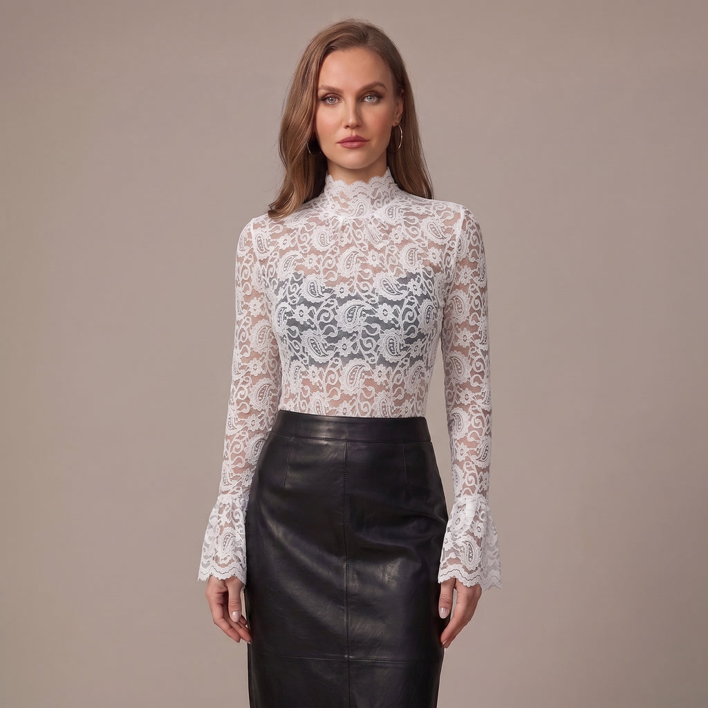 Floral Paisley Lace Top Flared Cuffs for Women