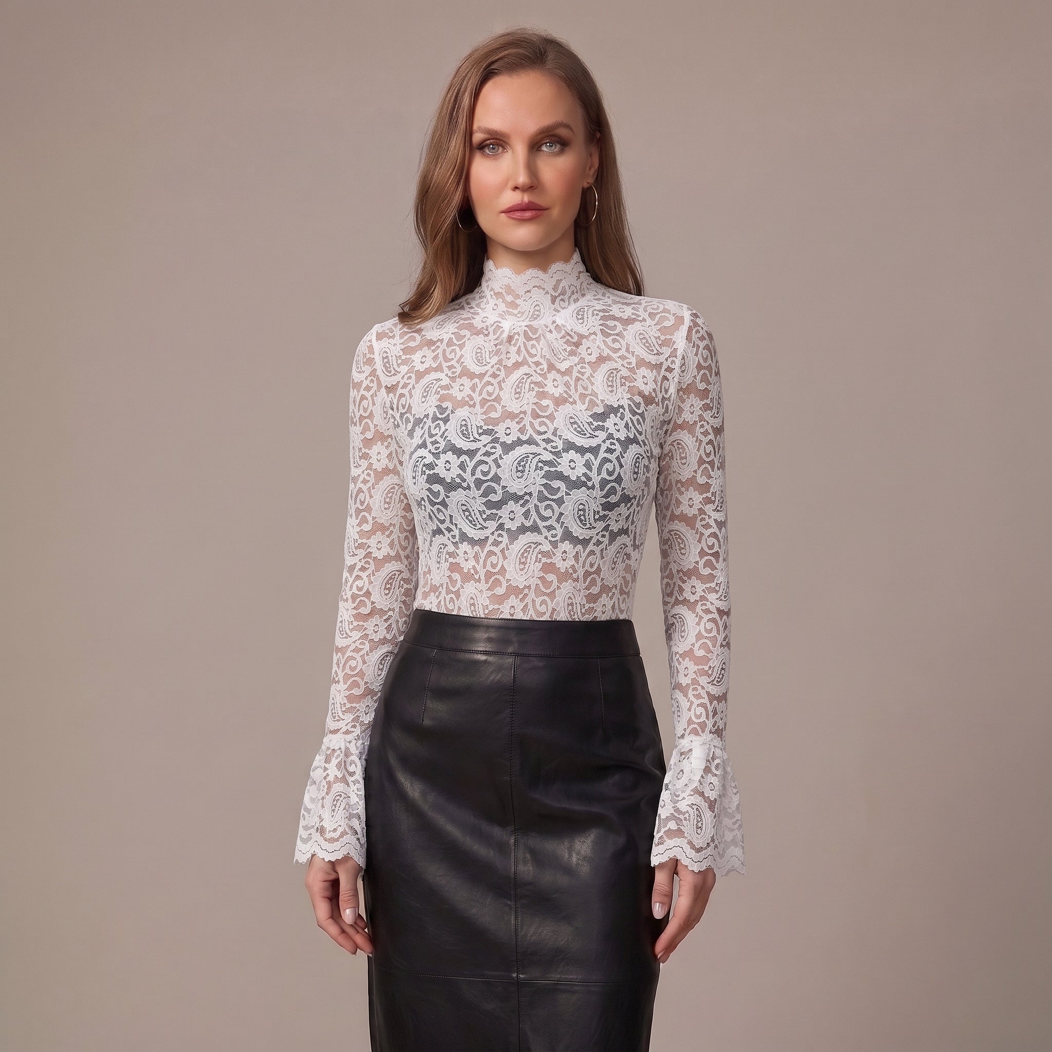 Floral Paisley Lace Top Flared Cuffs for Women