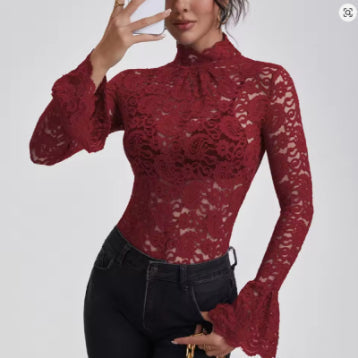 Floral Paisley Lace Top Flared Cuffs for Women
