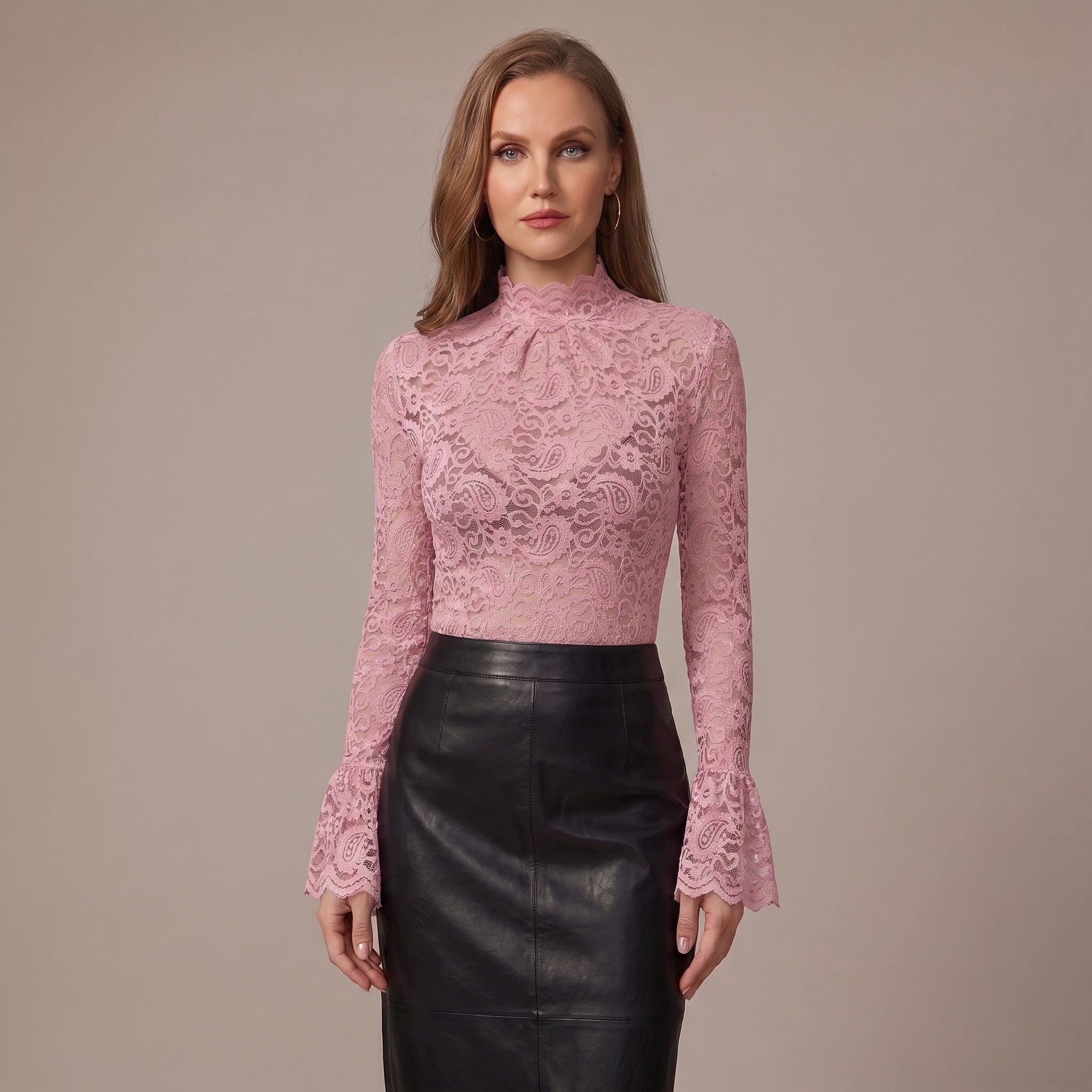 Floral Paisley Lace Top Flared Cuffs for Women