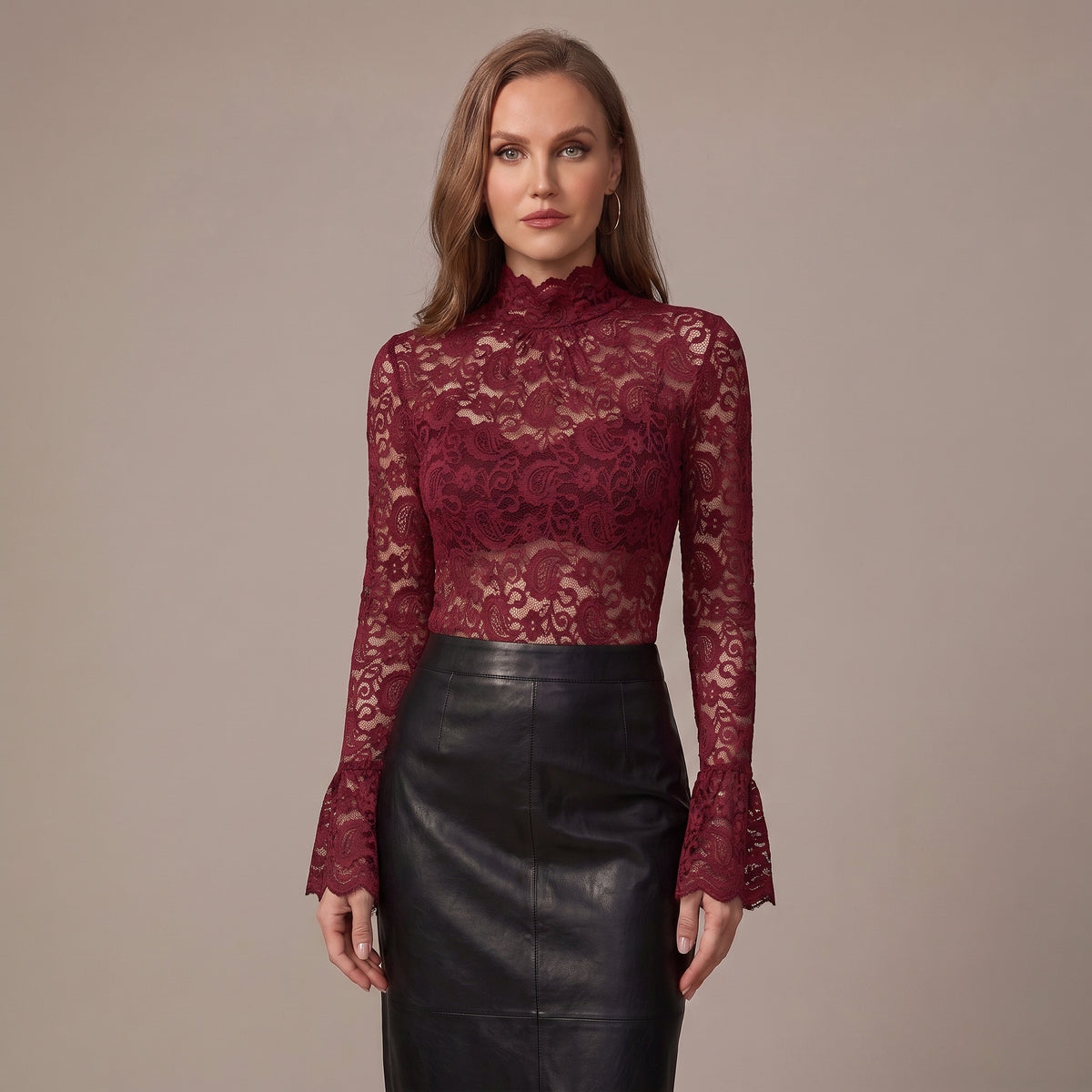 Floral Paisley Lace Top Flared Cuffs for Women