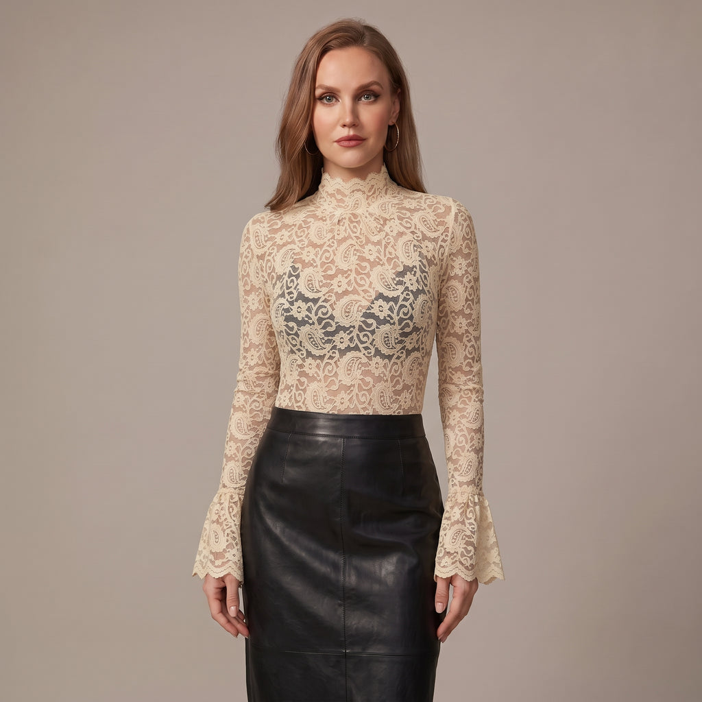 Floral Paisley Lace Top Flared Cuffs for Women