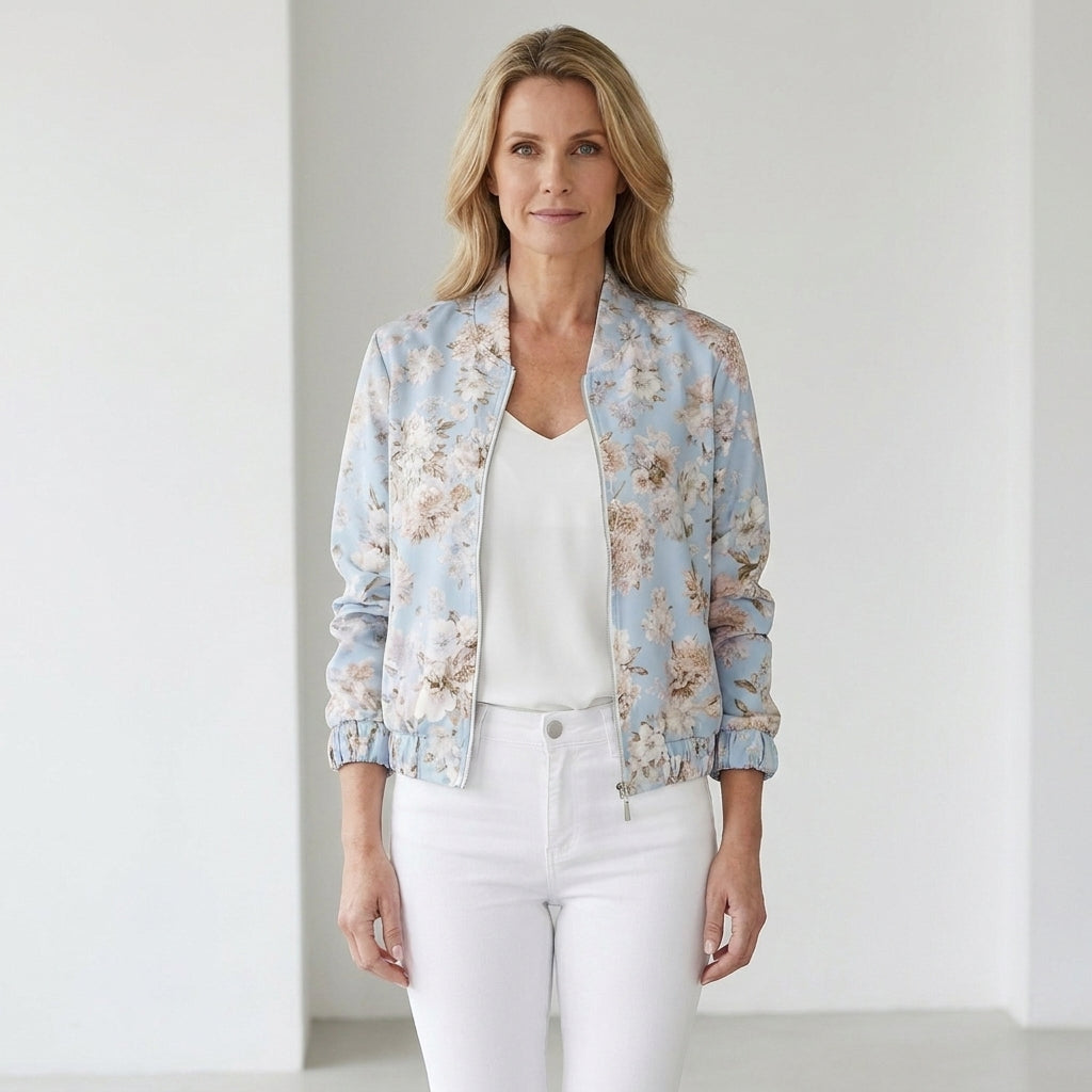 Floral Print Bomber Jacket with Elasticated Cuffs for Women
