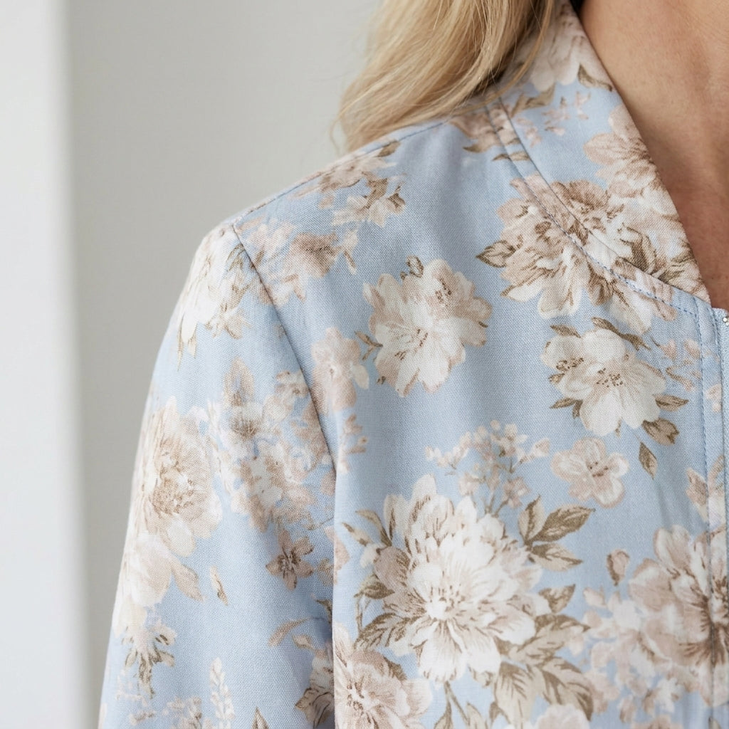 Floral Print Bomber Jacket with Elasticated Cuffs for Women