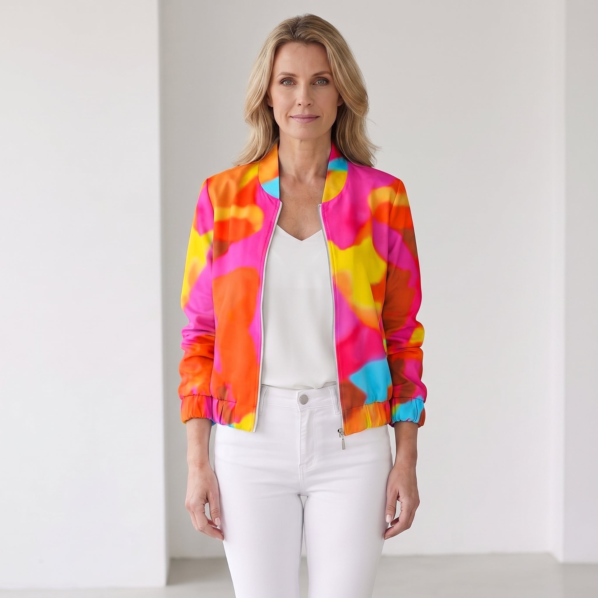 Floral Print Bomber Jacket with Elasticated Cuffs for Women
