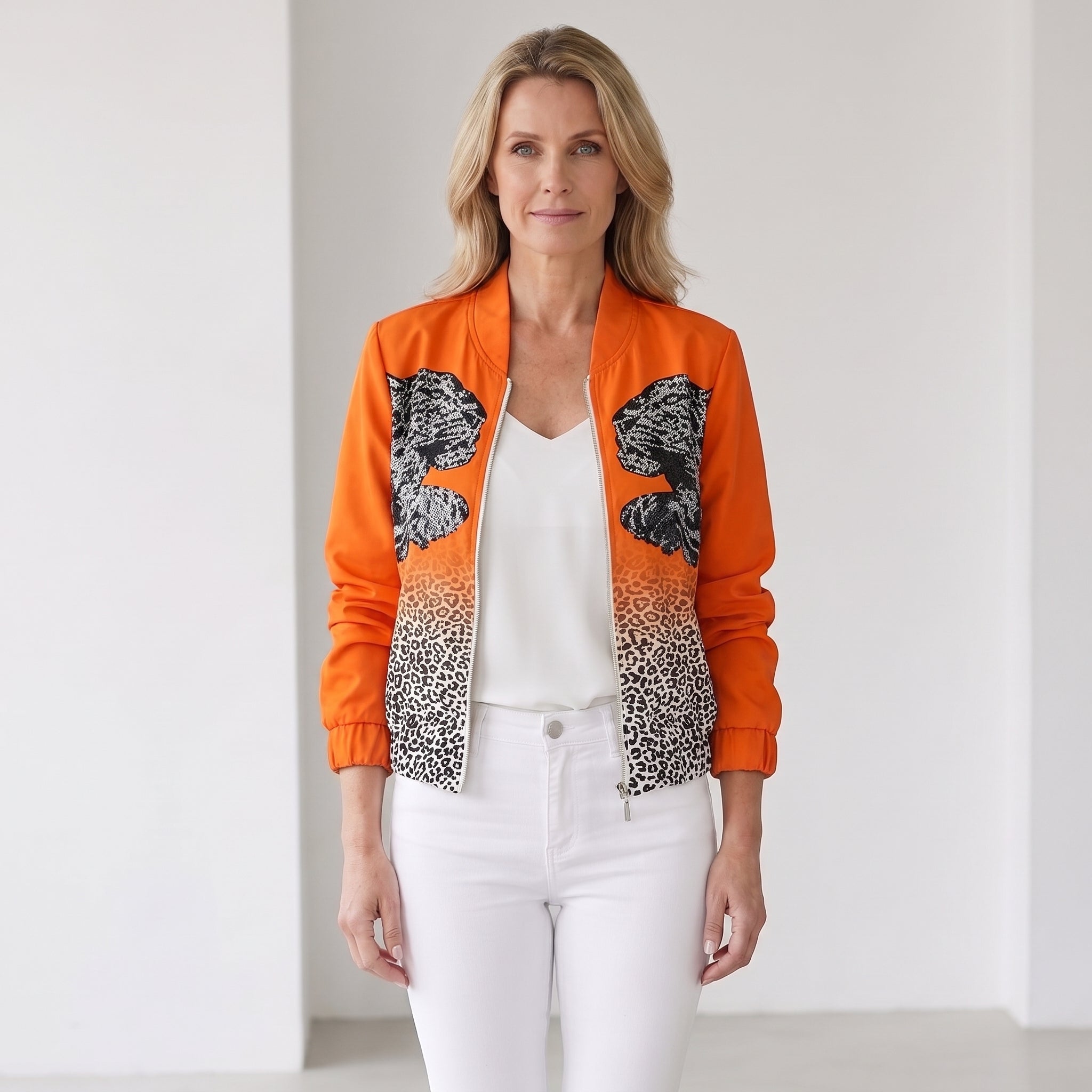 Floral Print Bomber Jacket with Elasticated Cuffs for Women