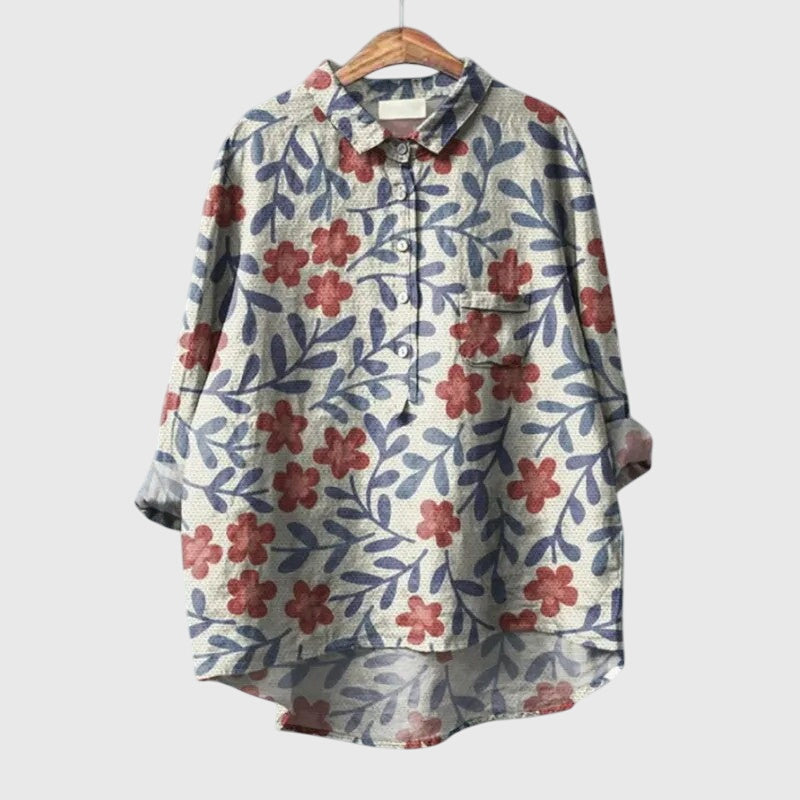 Floral Print Button-Front Collared Blouse for Women